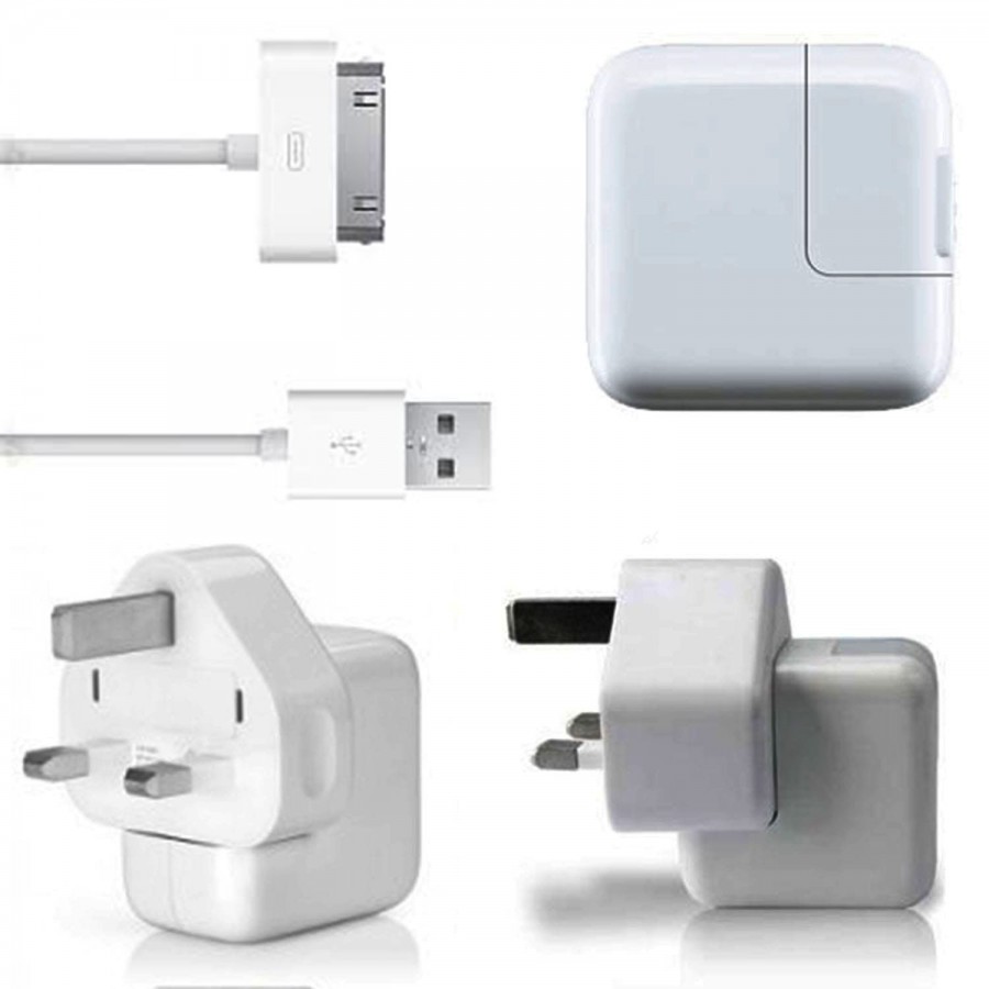 Refurbished Genuine Apple iPad USB Mains Charger With 30 Pin Data Sync Cable, A - White