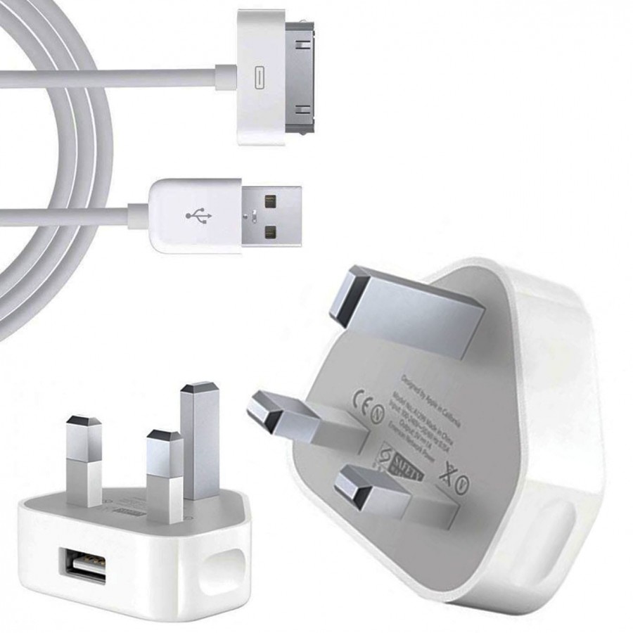 Refurbished Genuine Apple iPhone 4 Mains Charger with USB Cable, A - White