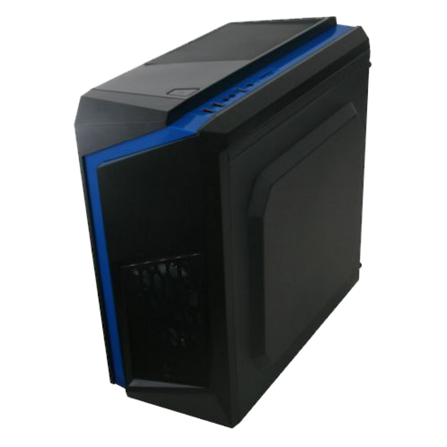 Spire F3 Micro ATX Gaming Case with Windows, No PSU, Black with Blue Stripe, Card Reader