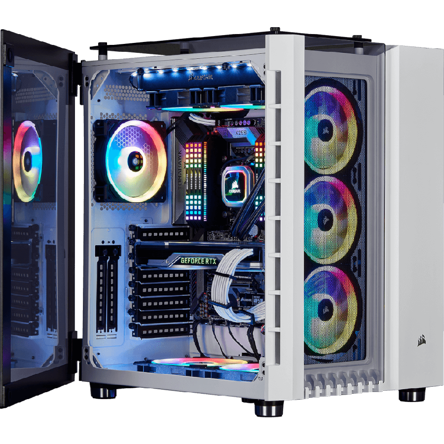 Corsair Crystal Series 680X RGB Gaming Case with Tempered Glass Window, E-ATX, Dual Chamber, 3 x LL120 RGB Fans, White