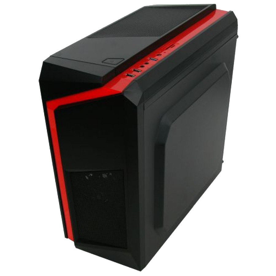 Spire F3 Micro ATX Gaming Case with Windows, No PSU, Red LED Fan, Black with Red Stripe, Card Reader