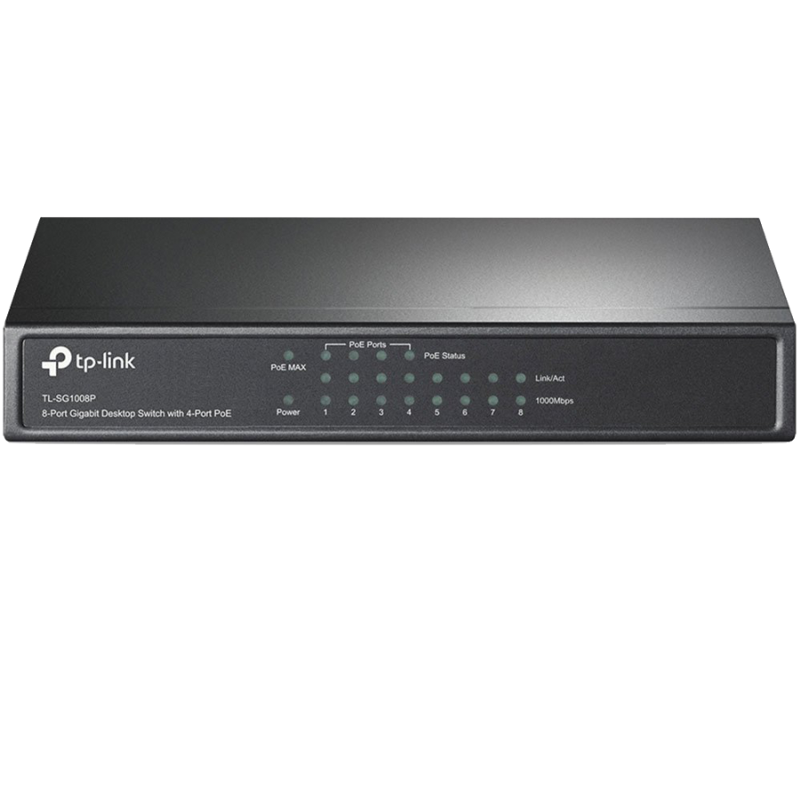 TP-Link (TL-SG1008P) 8-Port Gigabit Unmanaged Desktop Switch, 4-Port PoE, Steel Case