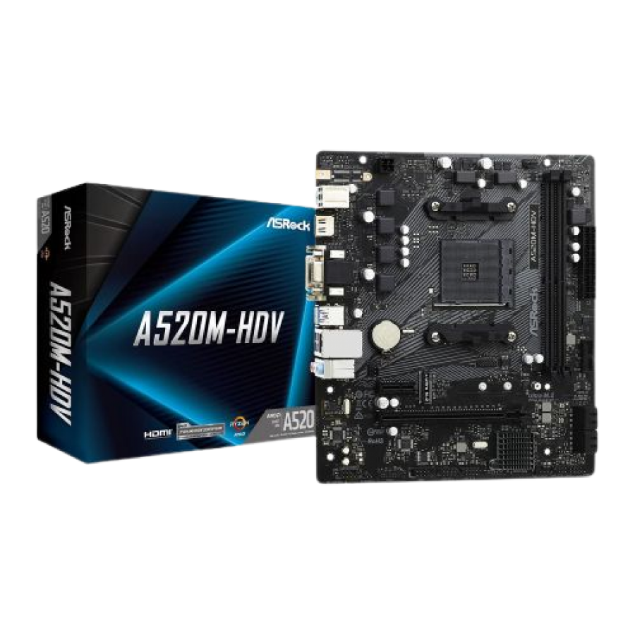 Asrock A520M-HDV, AMD A520, AM4, Micro ATX, 2 DDR4, VGA, DVI, HDMI, M.2