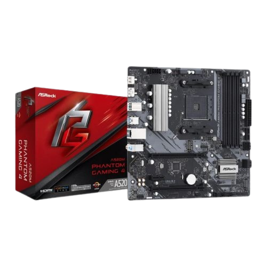 Asrock A520M PHANTOM GAMING 4, AMD A520, AM4, Micro ATX, 4 DDR4, HDMI, DP, 2x M.2