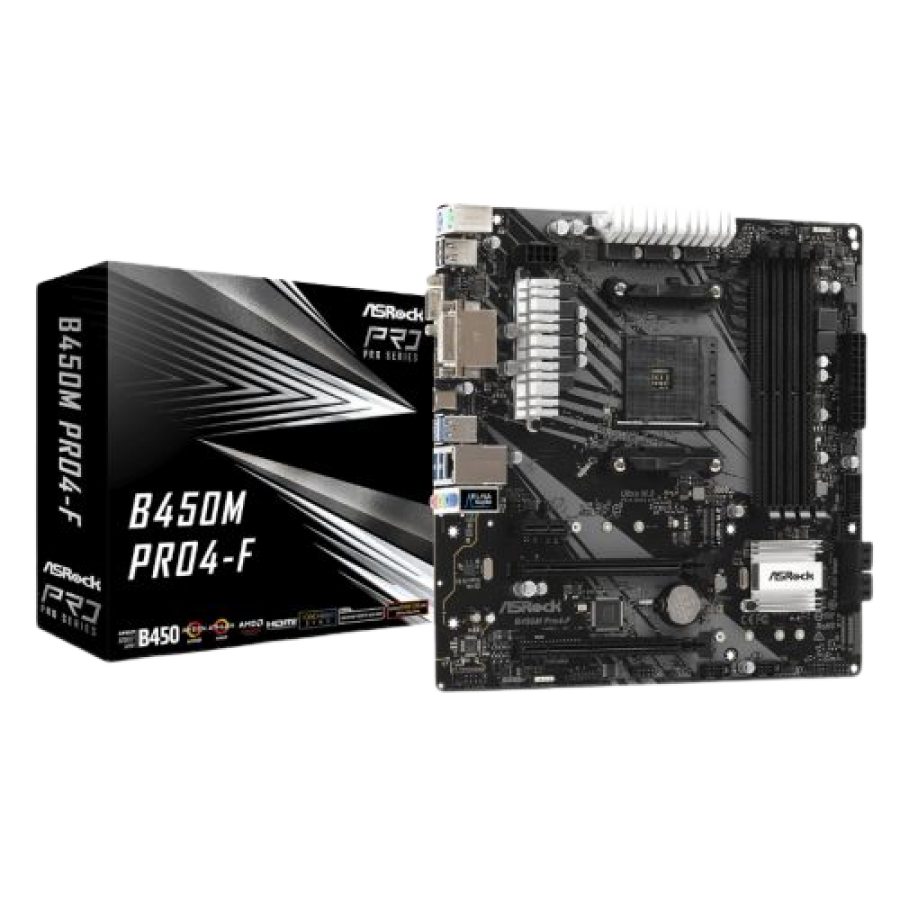 Asrock B450M PRO4-F, AMD B450, AM4, Micro ATX, 4 DDR4, XFire, VGA, DVI, HDMI, M.2