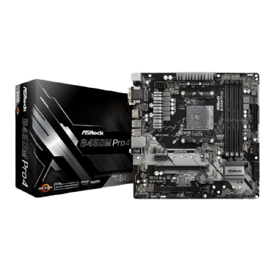 Asrock B450M PRO4, AMD B450, AM4, Micro ATX, 4 DDR4, XFire, VGA, DVI, HDMI, M.2