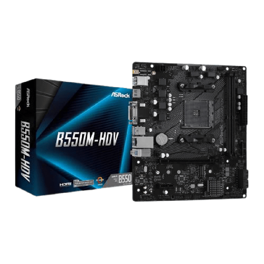 Asrock B550M-HDV, AMD B550, AM4, Micro ATX, 2 DDR4, VGA, DVI, HDMI, PCIe4, M.2