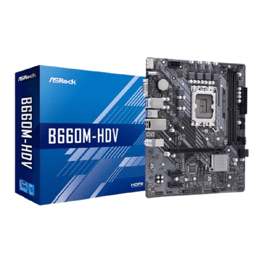 Asrock B660M-HDV, Intel B660, 1700, Micro ATX, 2 DDR4, VGA, HDMI, DP, PCIe4, 2x M.2