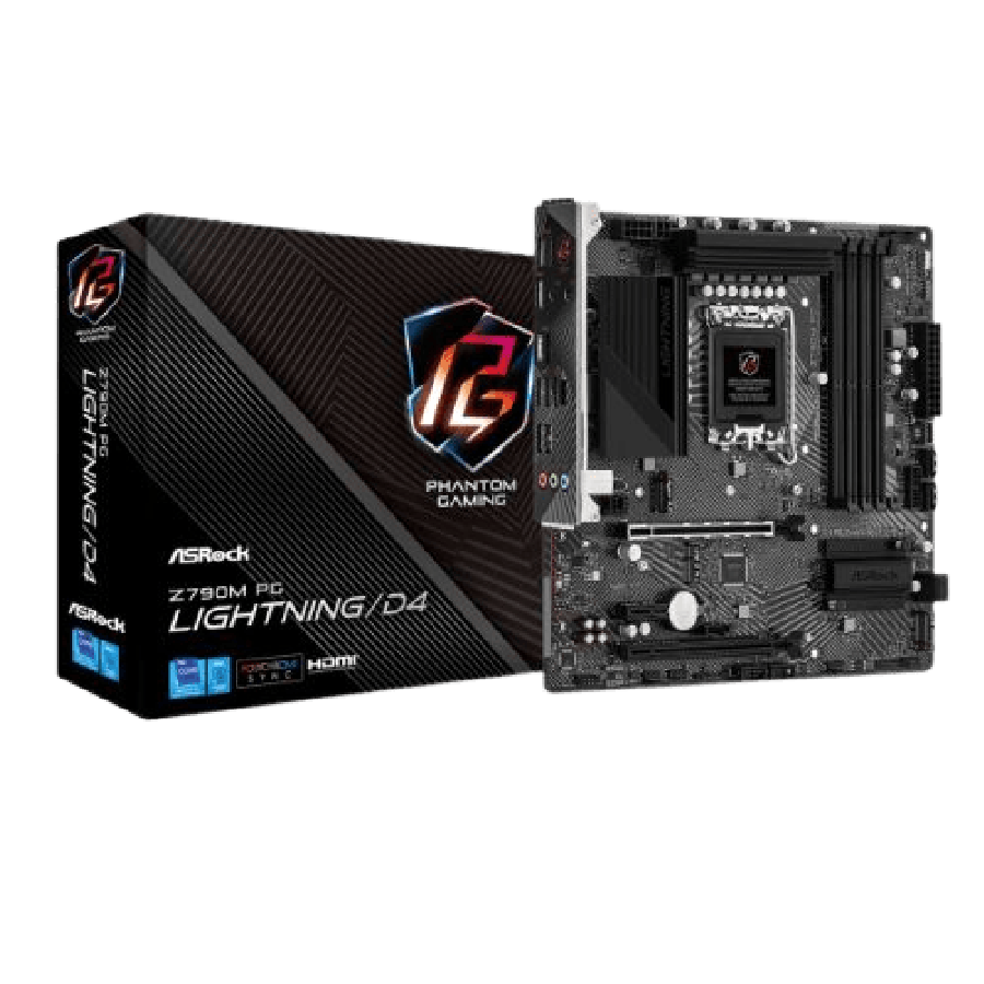 Asrock Z790M PG LIGHTNING/D4, Intel Z790, 1700, Micro ATX, 4 DDR4, HDMI, GB LAN, PCIe4, 2x M.2