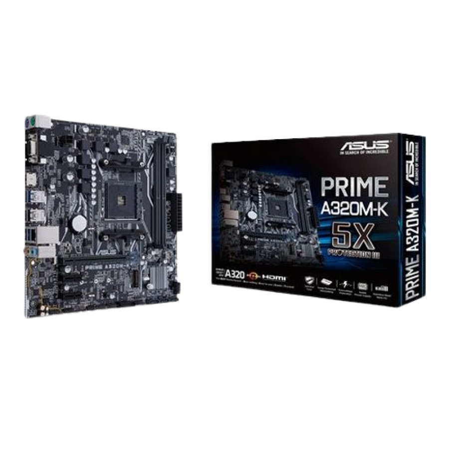 Asus PRIME A320M-K, AMD A320, AM4, Micro ATX, 2 DDR4, VGA, HDMI, RAID, LED Lighting, M.2