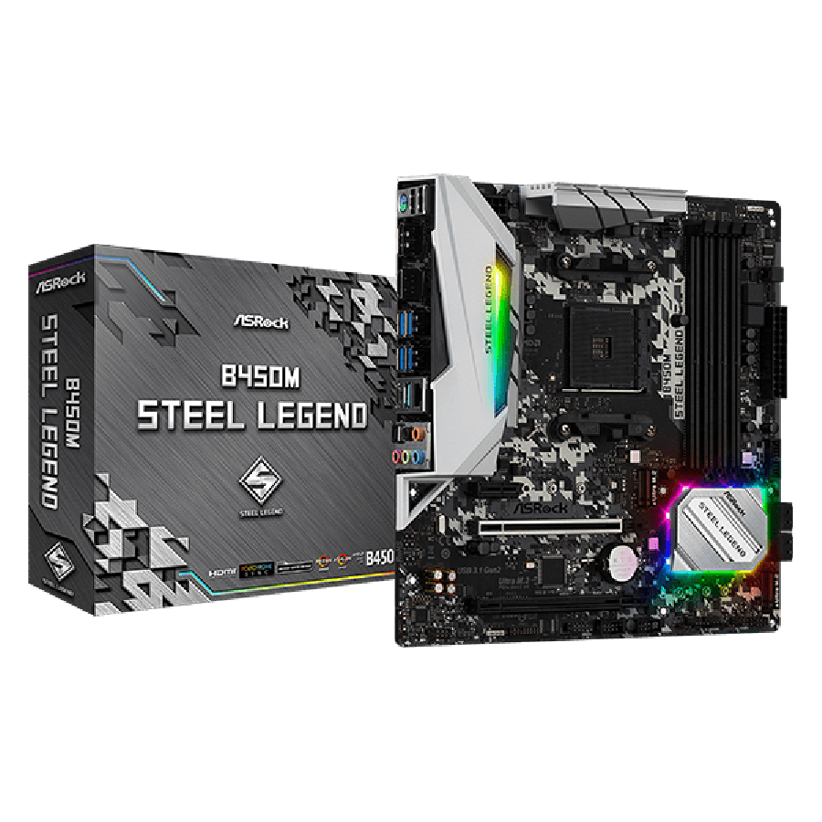 Asrock B450M STEEL LEGEND, AMD B450, AM4, Micro ATX, 4 DDR4, HDMI, DP, XFire, Rock-Solid Durability