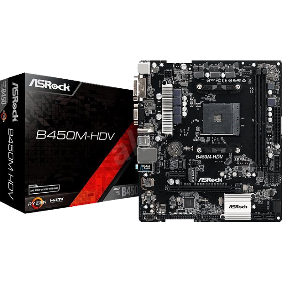 Asrock B450M-HDV R.40, AMD B450, AM4, Micro ATX, 2 DDR4, VGA, DVI, HDMI, M.2