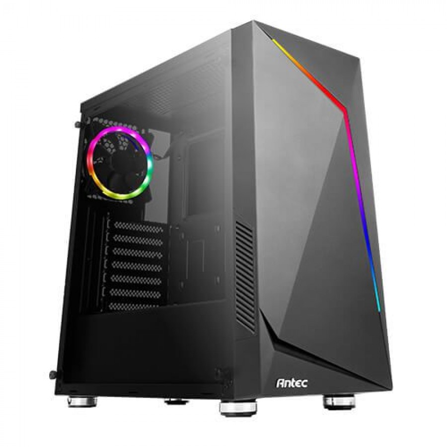 Antec NX300 ATX Gaming Case with Window, No PSU, Tempered Glass, ARGB Rear Fan & Front ARGB LED Strip, LED Control Button, Black