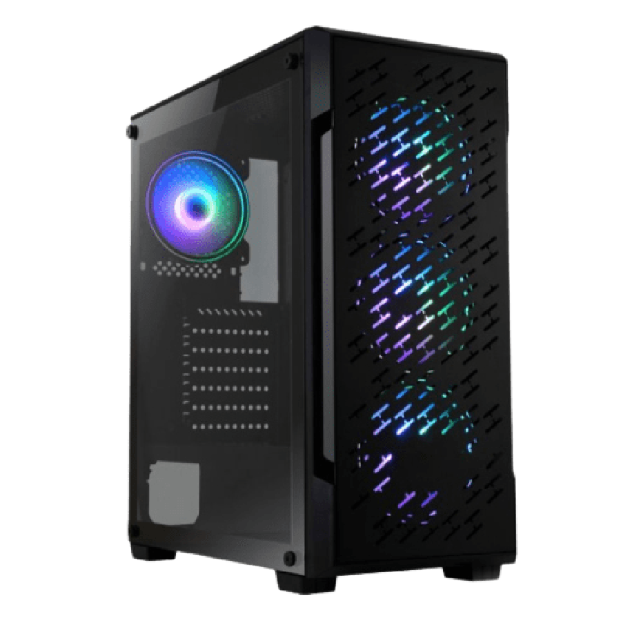 Spire Crossfire Gaming Case w/ Glass Window/ATX/ 4 ARGB Fans/LED Button/PSU Shroud/High Airflow Front/Mesh Top