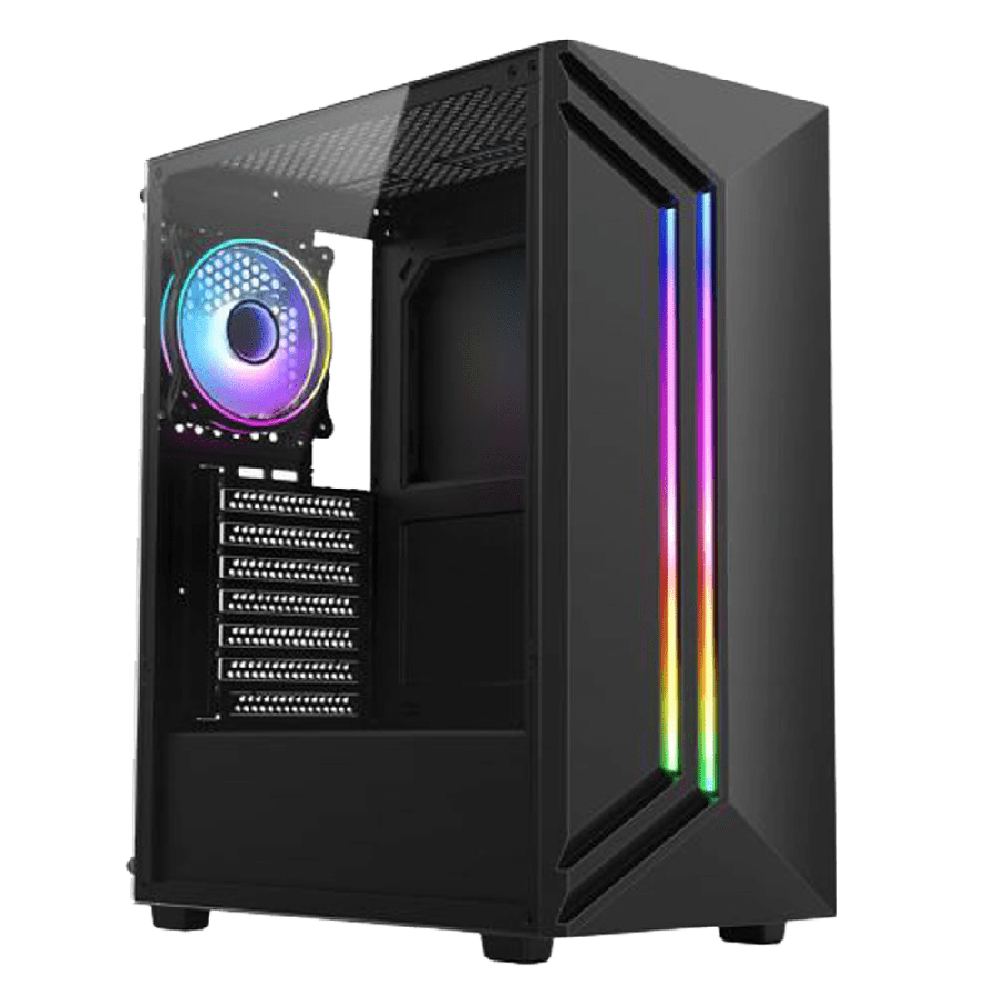 Vida Apollo Black ARGB Gaming Case w/ Glass Window, ATX, Rear ARGB Fan, Front LED Strips