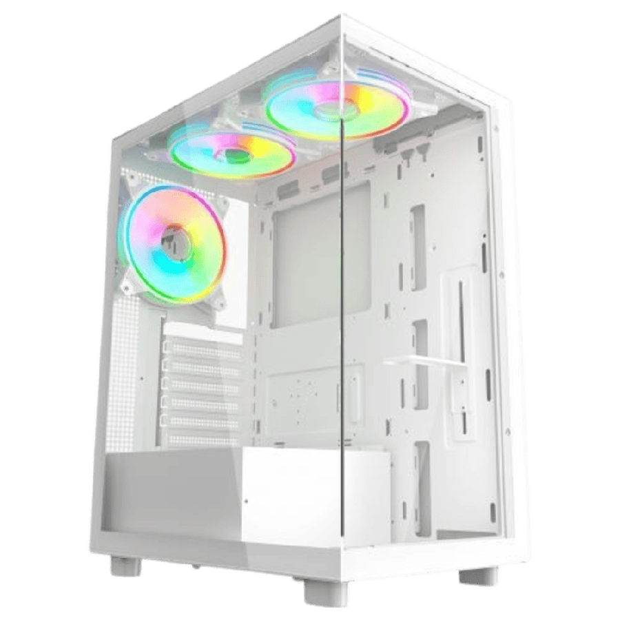 Vida Vetro White ARGB Gaming Case w/ Glass Front & Side, ATX, 3x ARGB Fans, 6-Port PWM ARGB Fan Hub & Remote Control
