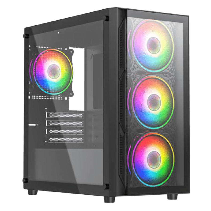 Vida Lucid Black ARGB Gaming Case w/ Glass Front & Side, Micro ATX, 4x ARGB Infinity Fans