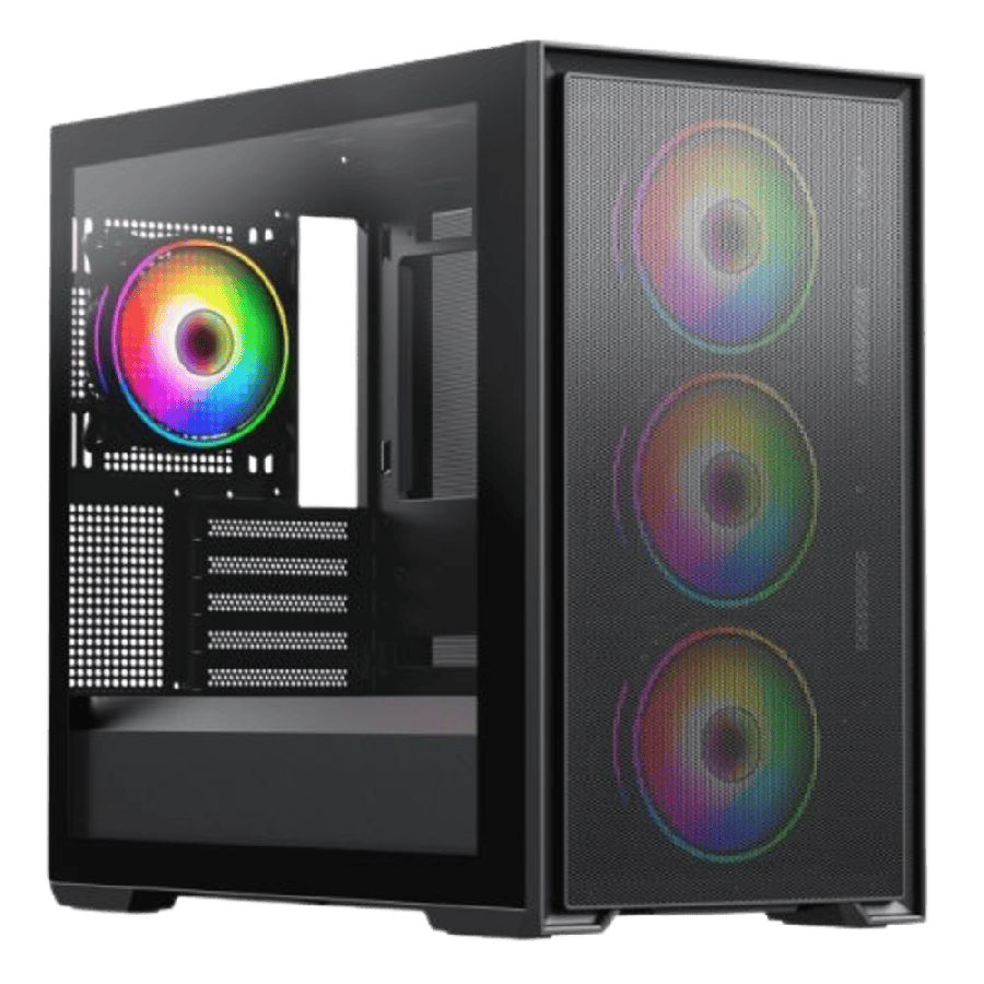 Vida Notus Black ARGB Gaming Case w/ Glass Side, Micro ATX, Mesh Front, 4x ARGB Fans, 6-Port PWM ARGB Hub, USB-C, Asus BTF Compatible