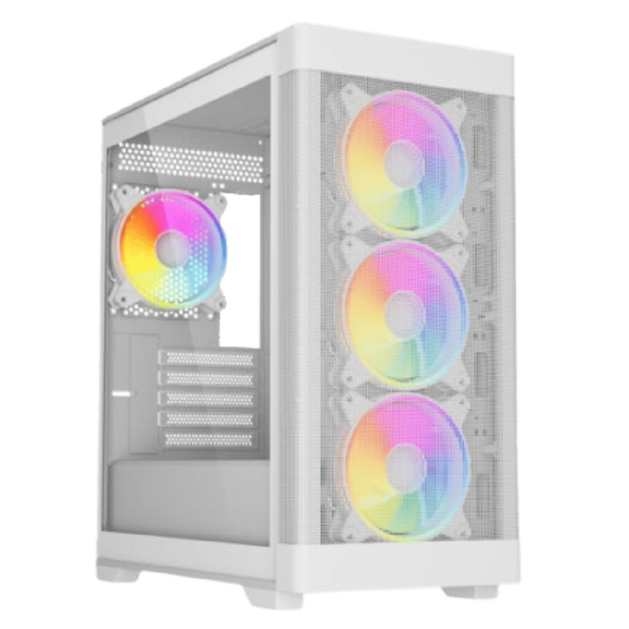 Vida Zephyr V2 White ARGB Gaming Case w/ Glass Window, Micro ATX, 4x ARGB Fans, 6-Port PWM ARGB Fan Hub & Remote Control, Mesh Front