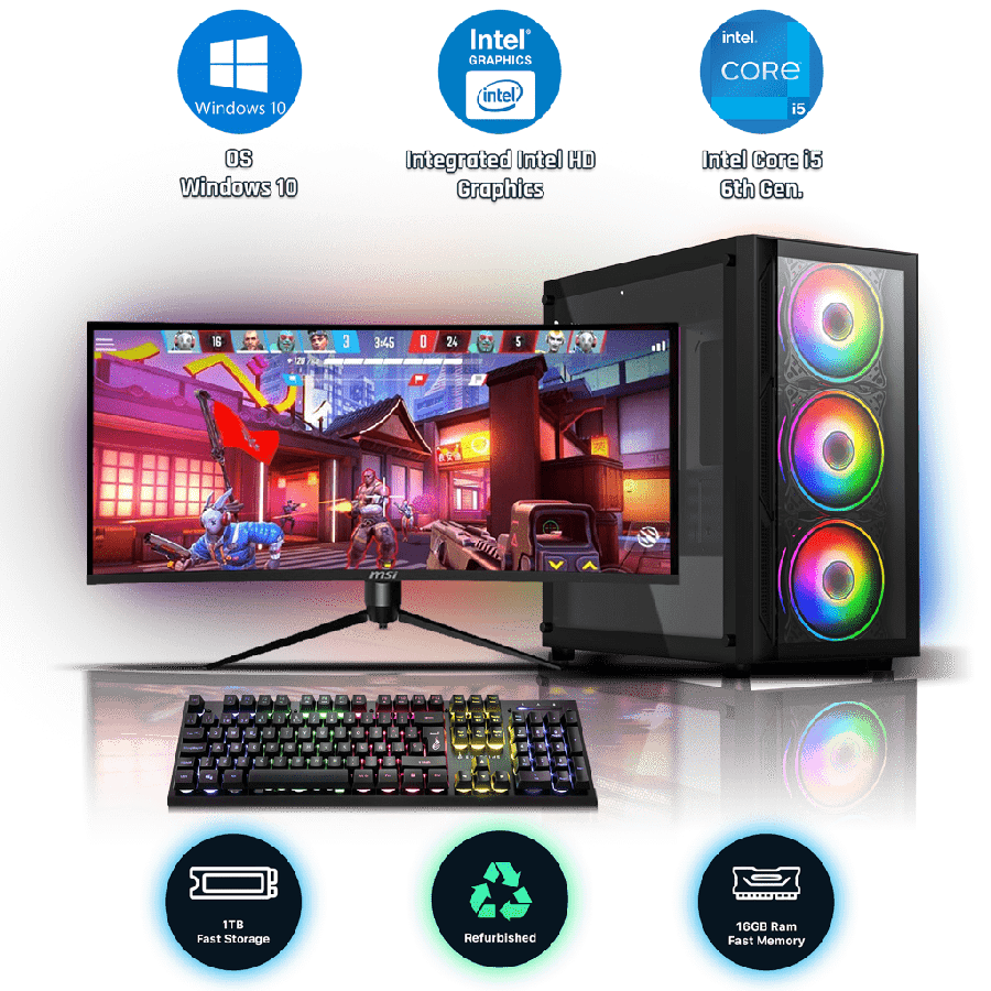 Refurb Intel i5-6th Gen/ 16GB RAM/ 1TB HDD/Integrated Graphics / Full set Gaming Pc