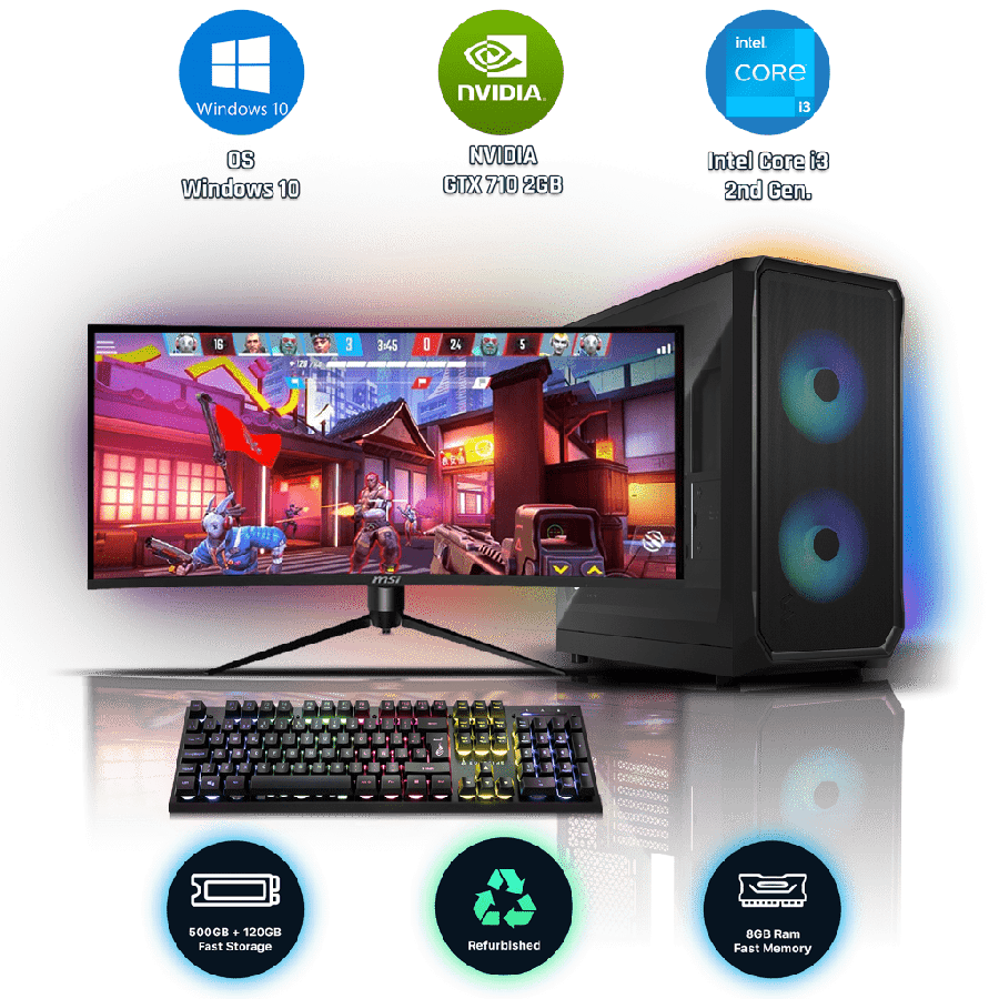Refurb Intel i3 2nd Gen/8GB RAM/500GB HDD/120GB SSD/GeForce GT 710 2GB/Gaming Pc
