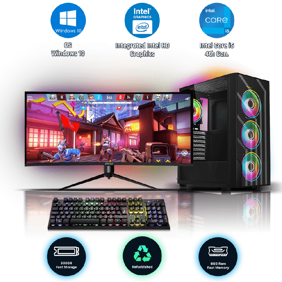 Refurbished Gaming PC/ Intel i5-4th Gen/ 8GB RAM/500GB HDD/Window 10/Full Set/ B 