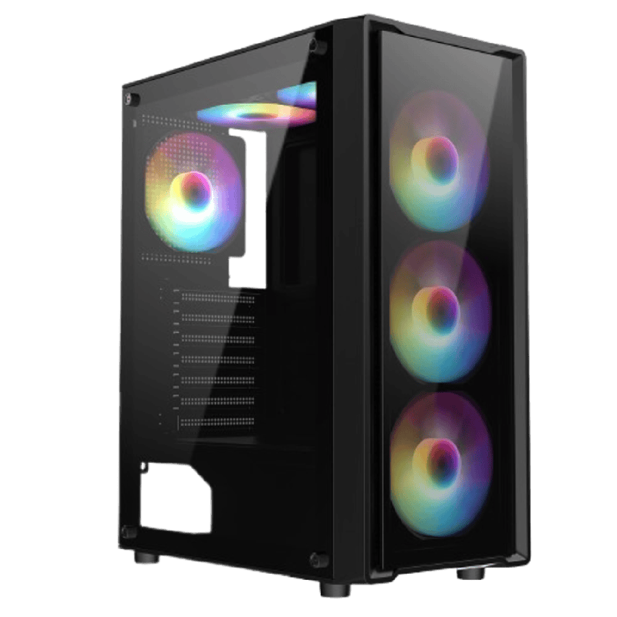 Blade Black ATX Gaming Case with Tempered Glass Panels with 70 Percent Tint with 6 x Inner-Ring ARGB Fans and 6-Port Hub