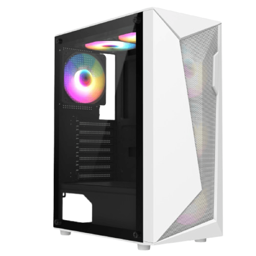 Carisma White ATX Gaming Case with Mesh and ABS Front and Tempered Glass Side Panel with 6 x ARGB Fans and 6-Port MB Sync Hub