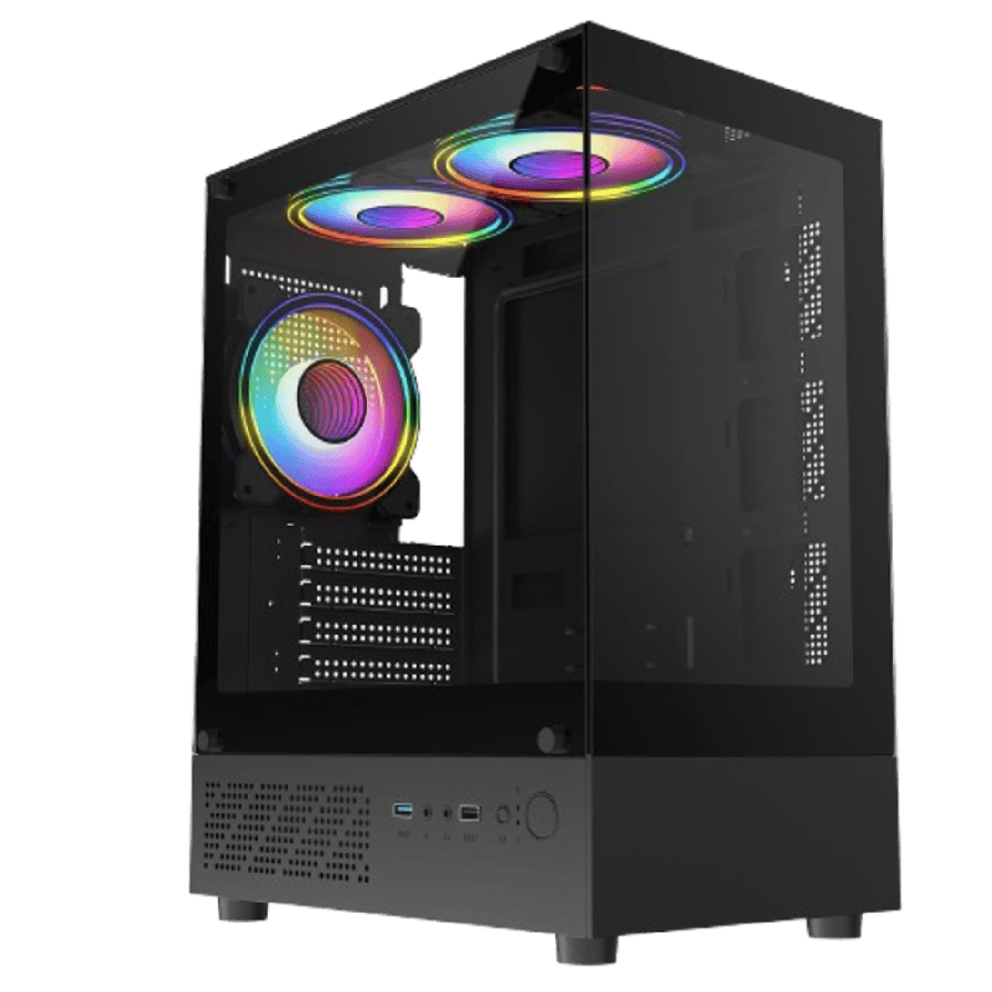 Celsius Black Micro-ATX Gaming Case with Tempered Glass Front and Side Panels with 3 x CiT Celsius Dual-Ring Infinity Fans