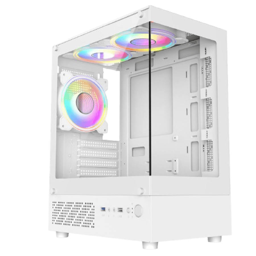 Celsius White Micro-ATX Gaming Case with Tempered Glass Front and Side Panels with 3 x CiT Celsius Dual-Ring Infinity Fans