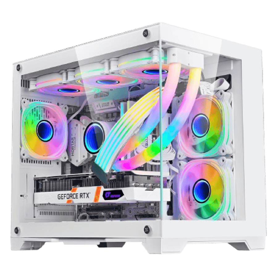 Concept White MATX Gaming Cube with Tempered Glass Front and Side Panels with 3 x CiT Tornado Dual-Ring Infinity Fans