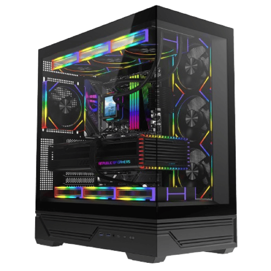 Destiny Black ATX Gaming Case With Two-Sided Tempered Glass and 4 x 120mm Infinity PWM ARGB Fans With 6-Port Hub Included