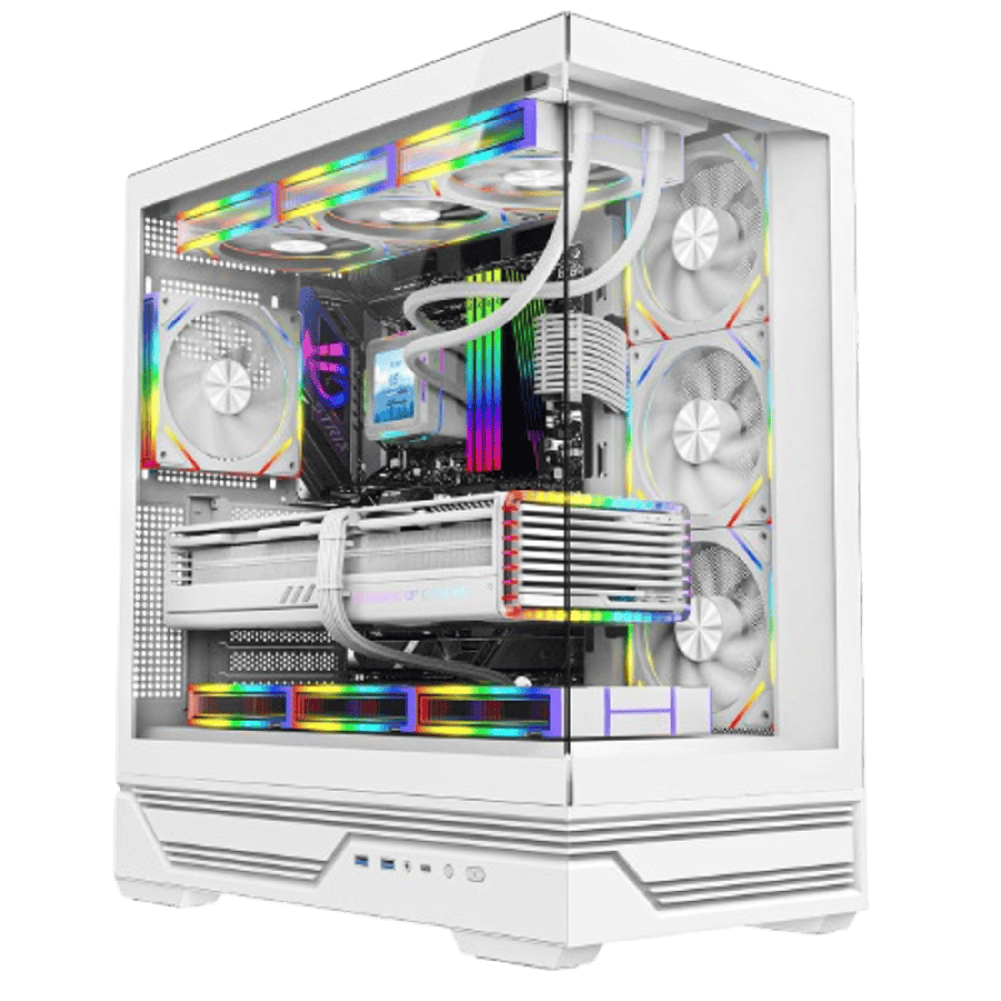 Destiny White ATX Gaming Case With Two-Sided Tempered Glass and 4 x 120mm Infinity PWM ARGB Fans With 6-Port Hub Included