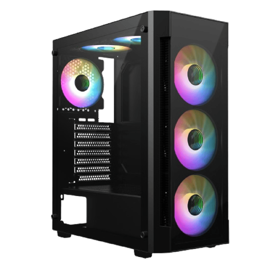 Destroyer Black ATX Gaming Case with Tempered Glass Front and Side Panel with 6 x ARGB Fans and 6-Port MB Sync Hub