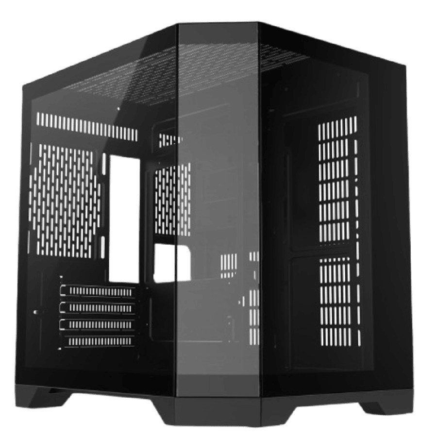 DS240 Black Micro-ATX Gaming Case With Dual Chamber Panoramic Tempered Glass With 6 Port PWM Hub