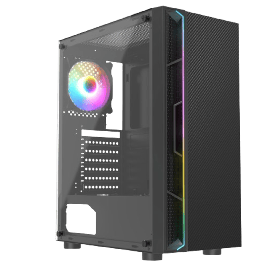 Galaxy Black Mid-Tower PC Gaming Case with 1 x LED Strip 1 x 120mm Rainbow RGB Fan Included Tempered Glass Side Panel