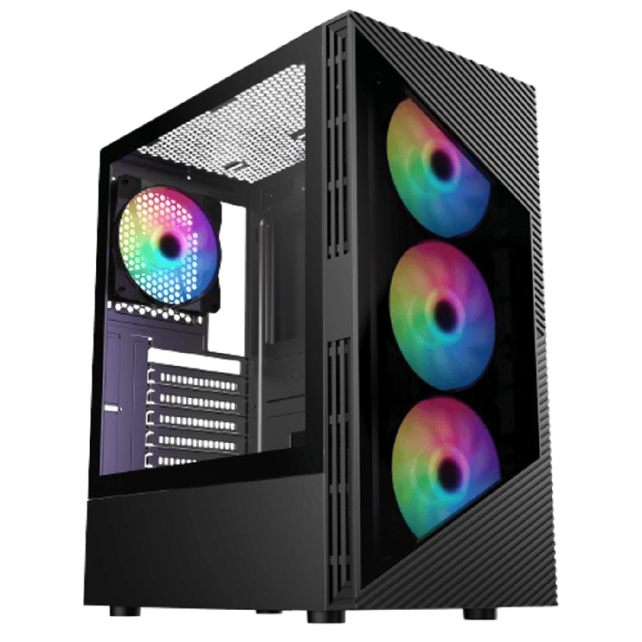 Impact Black ATX Gaming Case with Darkened Tempered Glass Panels 6 x Inner-Ring ARGB Fans 6-Port Hub