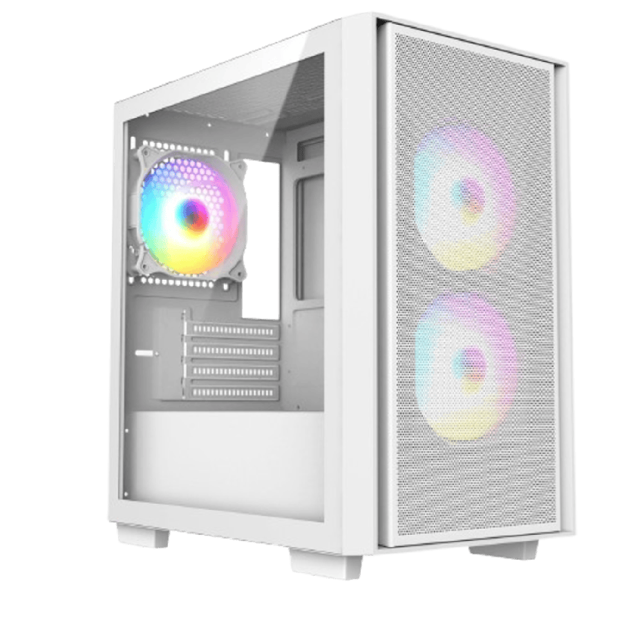 Level 4 White Micro-ATX Mesh PC Gaming Case with 3 x 120mm RGB Rainbow Fans Included With Tempered Glass Side Panel