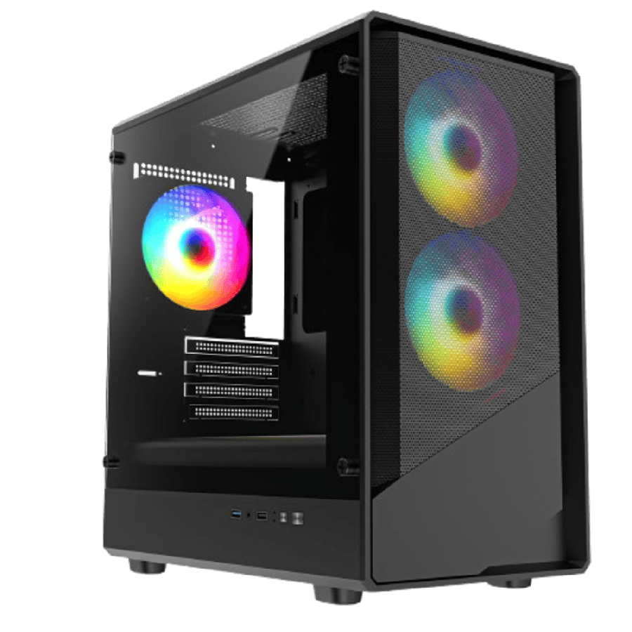 Level 5 Black Micro-ATX Mesh PC Gaming Case with 3 x 120mm PWM ARGB Fans Included With Tempered Glass Side Panel