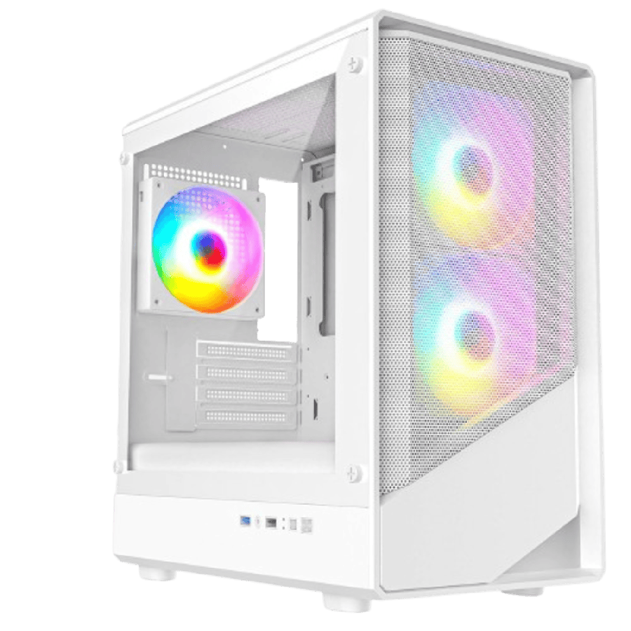 Level 5 White Micro-ATX Mesh PC Gaming Case with 3 x 120mm PWM ARGB Fans Included With Tempered Glass Side Panel