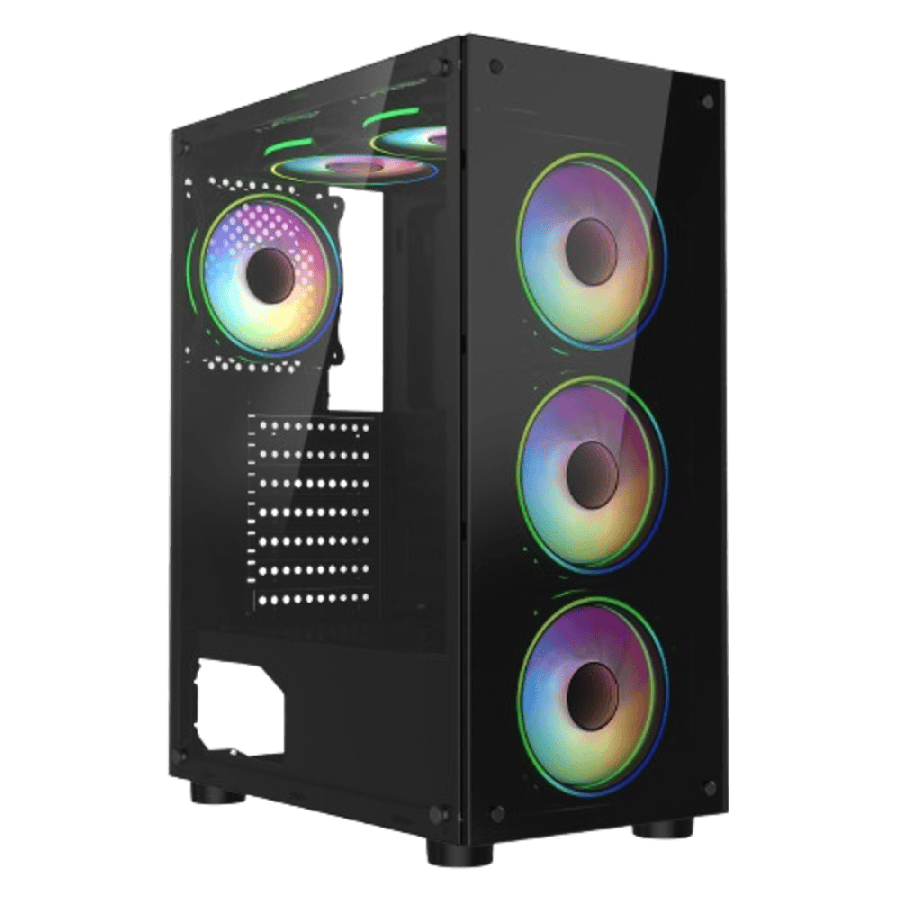 Mirage F6 Black ATX Gaming Case with TG Front and 30 Percent Tint TG Side Panel with 6 x Dual-Ring Infinity Fans and 6-Port Hub