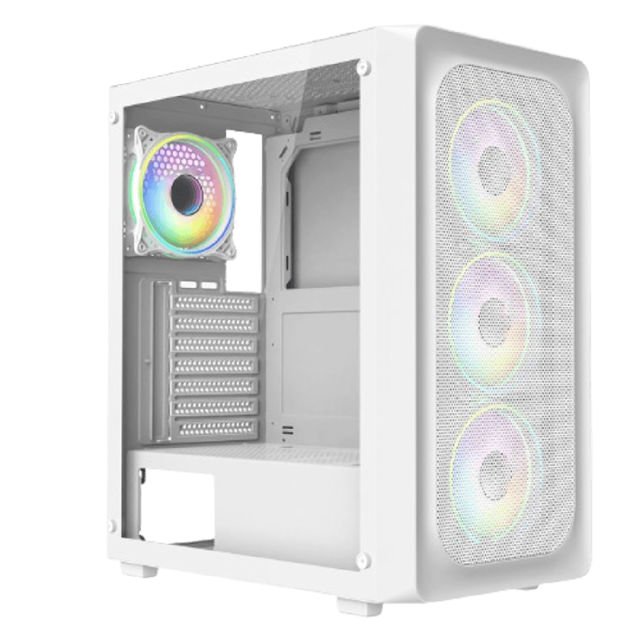 Orion White ATX Gaming Case with Mesh Front and Tempered Glass Side 6-Port PWM Hub and 4 x CiT Tornado Dual-Ring Infinity Fans