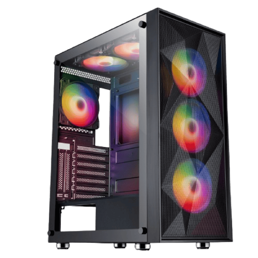 Phantom XL Black E-ATX Gaming Case with Crinkled Metal Mesh Front Tinted Tempered Glass Side 6 x Inner-Ring ARGB Fans 6-Port Hub