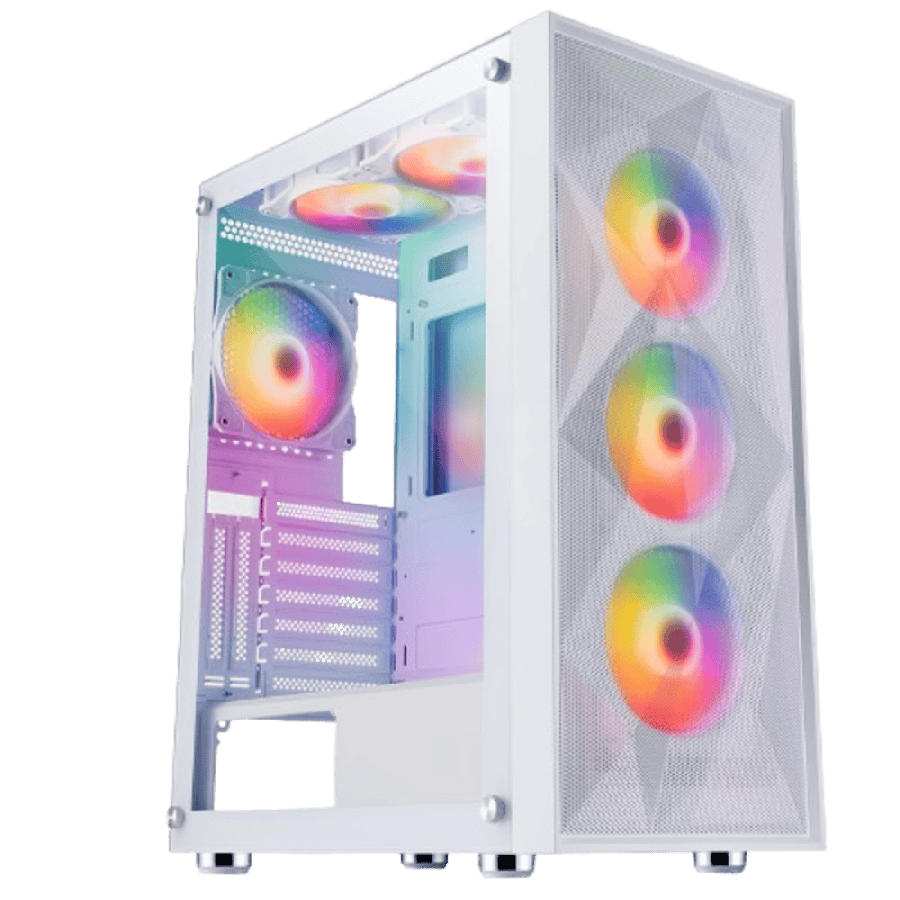 Phantom XL White E-ATX Gaming Case with Crinkled Metal Mesh Front Tinted Tempered Glass Side 6 x Inner-Ring ARGB Fans 6-Port Hub