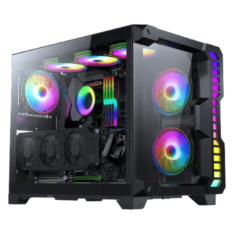 Pro Android X Gaming Cube Black Case with 3 x 120mm Infinity ARGB Fans 1 x 6-Port Fan Hub Tempered Glass Front and Side Panels