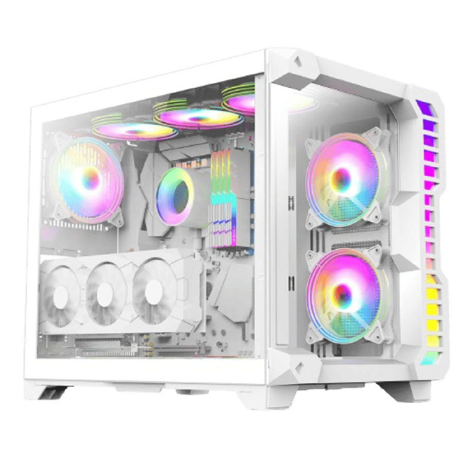 Pro Android X Gaming Cube White Case with 3 x 120mm Infinity ARGB Fans 1 x 6-Port Fan Hub Tempered Glass Front and Side Panels