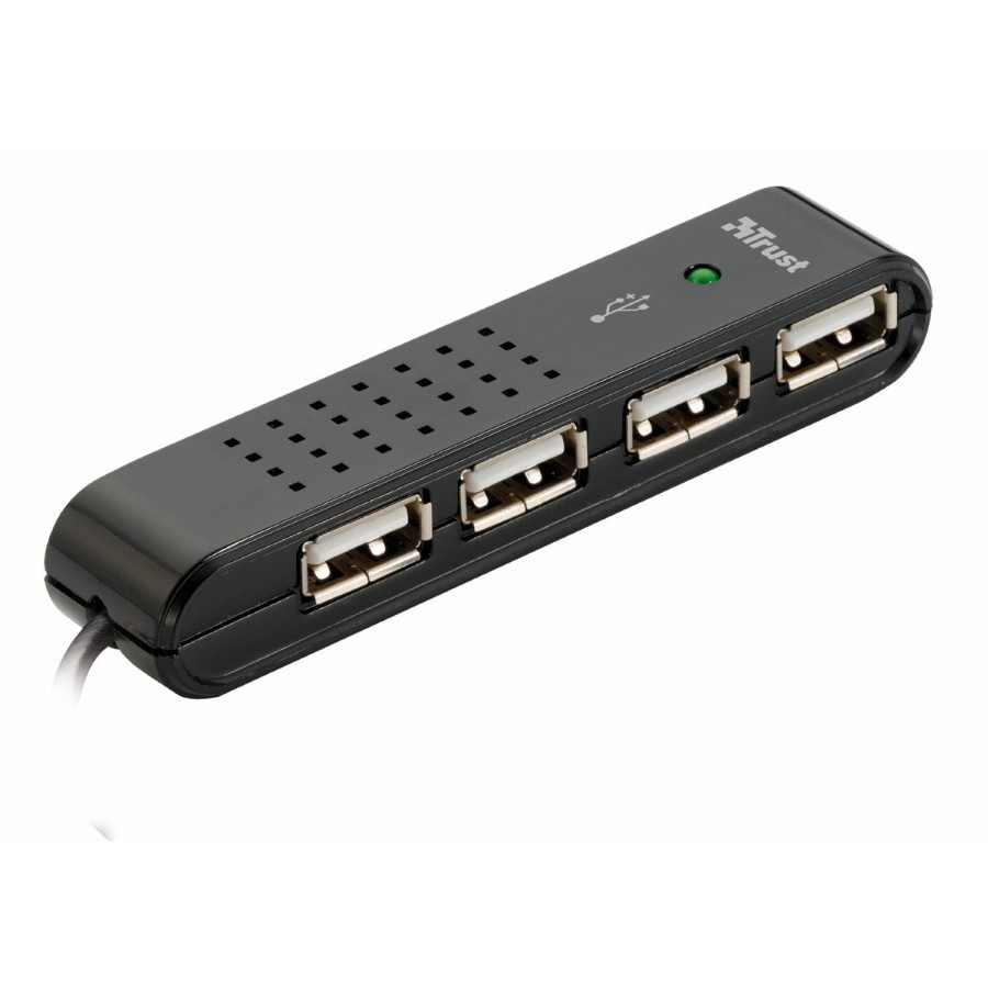 Trust 4 Port USB 2.0 Mini Hub for PC, Laptop - Black