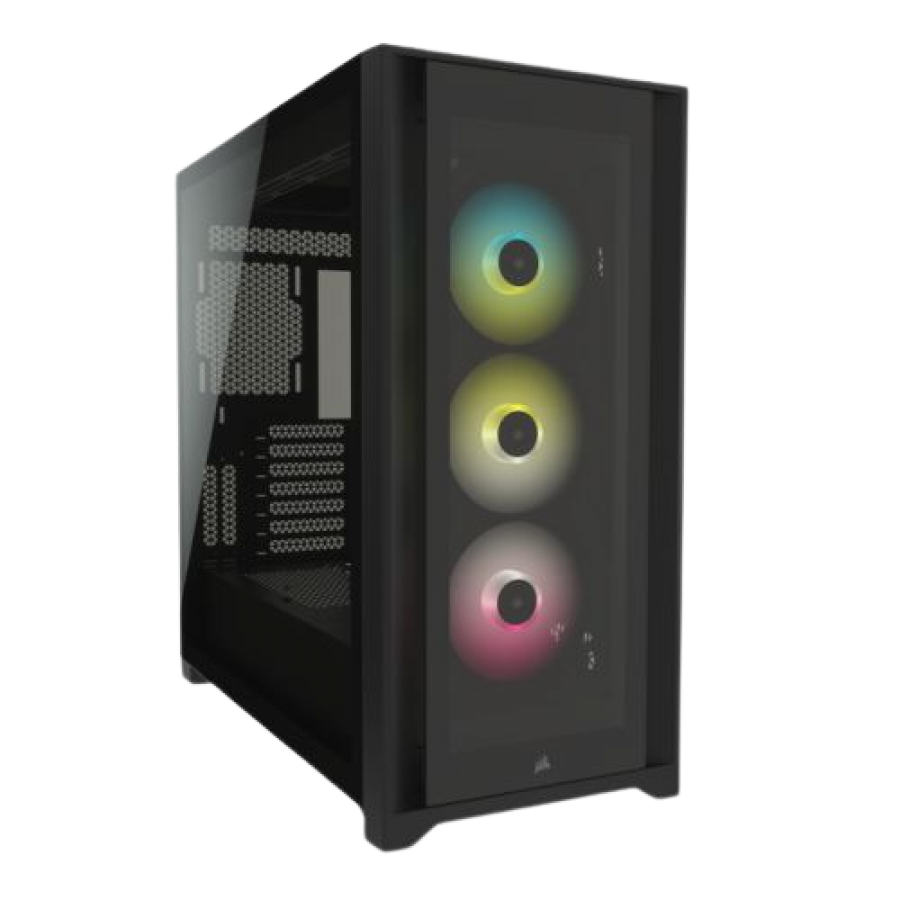 Corsair iCUE 5000X RGB Gaming Case w/ 4x Tempered Glass Panels, E-ATX, 3 x AirGuide RGB Fans, Lighting Node CORE included, USB-C,Black