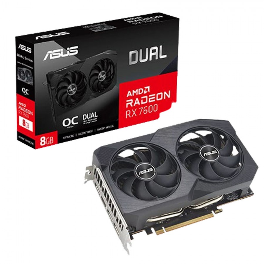 Asus DUAL RX7600 V2 OC, PCIe4, 8GB DDR6, HDMI, 3 DP, 2715MHz Clock, Overclocked