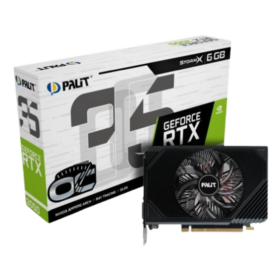 Palit RTX3050 StormX OC, PCIe4, 6GB DDR6, DVI, HDMI, DP, 1492MHz Clock, Overclocked, Compact Design